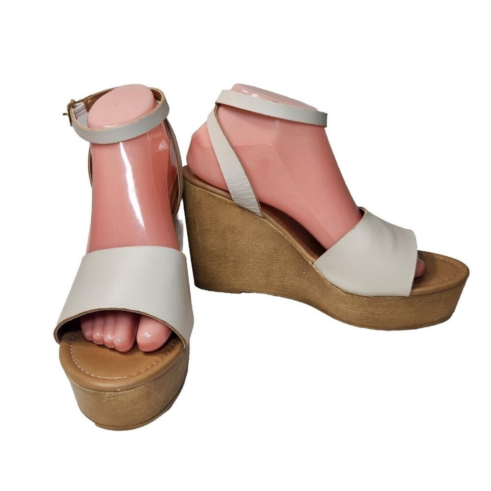 Steve Madden Welsh Women's Size 10 M Wedges Platform Sandals Bone Leather 199